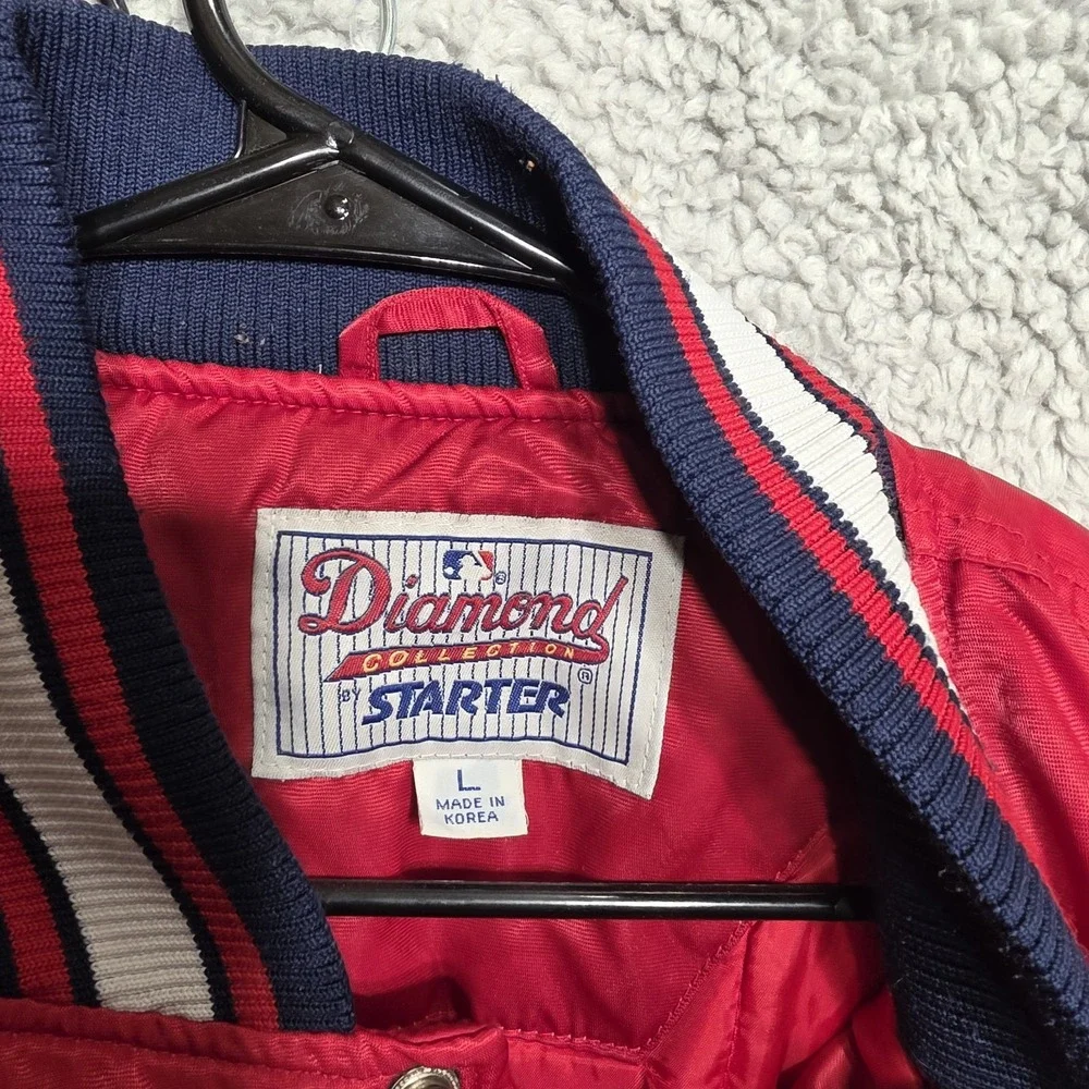 Rare VTG‎ Cleveland Indians Starter Red Satin Jacket Diamond Collection Mens LRG